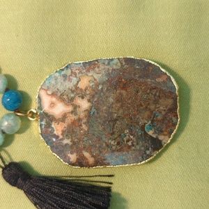 Glass bead necklace with large stone pendant (as is)
